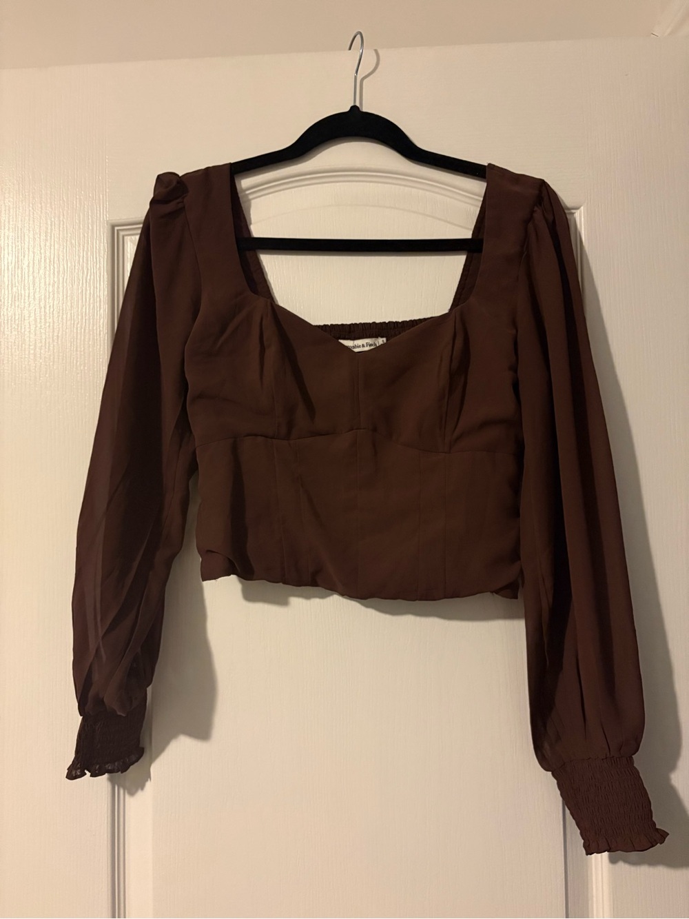 Abercrombie & Fitch Long Sleeve Sweatheart Puff Sleeve Top